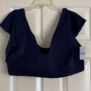 NWT Lane Bryant Navy Women's flutter sleeve swim top